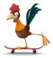 3d illustration rooster on a skateboard