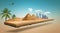 3d illustration of Safari and travel. Sahara desert at sunrise, tropical land off-road isolated.