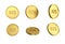 3d illustration Set of gold Belize dollar coin in different angels on white background