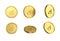 3d illustration Set of gold Kuwaiti dinar coin in different angels on white background