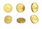 3d illustration Set of gold Tunisian dinar coin in different angels on white background