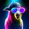 3d illustration of a sheep wearing sunglasses with a rainbow in the background generative AI