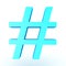 3D illustration of shiny blue hashtag or pound sign