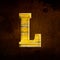 3D illustration shiny yellow iron letter L, rusty metal surface