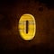 3D illustration shiny yellow iron letter o, rusty metal surface