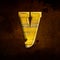 3D illustration shiny yellow iron letter y, rusty metal surfac