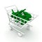 3D illustration of shopping cart filled with alcohol bottles