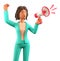 3D illustration of shouting african american woman holding a speaker by raising her hand