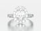 3D illustration silver oval halo diamond engagement wedding ring