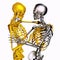 3d illustration of skeleton couples ,golden touch