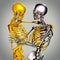 3d illustration of skeleton couples ,golden touch