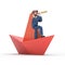 3D illustration of smiling bearded american businessman Bob.Direction of business and management. Paper boat, Ship on water,