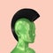 3d illustration of smooth silky green head with black stylized p