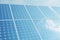 3D illustration solar panels on sky background. Alternative clean energy of the sun. Power, ecology, technology
