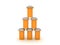 3D illustration of stack of orange pharmaceutical bottles