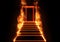 3d illustration of staircase and door with flames burning in the dark