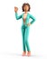 3D illustration of standing african american woman showing ok gesture. Portrait of cartoon smiling businesswoman iwith okay sign