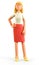3D illustration of standing beautiful blonde woman holding hand on her waist.