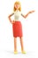 3D illustration of standing beautiful blonde woman pointing hand at direction.