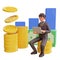 3D illustration of standing happy bussinesman holding laptop. Communication, office workplace concept, crazy rich.