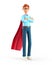 3D illustration of standing man in superhero cape with arms crossed. Cartoon smiling super business leader, isolated on white