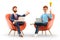 3D illustration of startup concept and business agreement. Two men with laptops,  sitting in armchairs and creating new ideas.