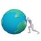3d illustration of a stickman pushing the earth with both hands.