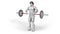3d illustration of strong man doing barbell shrugs technique on isolated white background