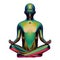 3d illustration of stylized man figure yoga lotus pose green golden