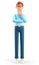 3D illustration of thinking man pondering making decision. Cartoon pensive businessman solving problems, feeling concerned puzzled