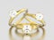 3D illustration three gold engagement solitaire diamond rings