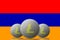 3D ILLUSTRATION Three LITECOIN cryptocurrency with Armenia flag on background