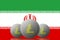 3D ILLUSTRATION Three LITECOIN cryptocurrency with Iran flag on background