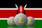 3D ILLUSTRATION Three LITECOIN cryptocurrency with Kenya flag on background