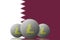 3D ILLUSTRATION Three LITECOIN cryptocurrency with Qatar flag on background