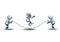 3d illustration of three little robot the kids playing skipping jumping rope