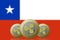 3D ILLUSTRATION Three RIPPLE cryptocurrency with Chile flag on background