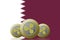 3D ILLUSTRATION Three RIPPLE cryptocurrency with Qatar flag on background