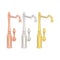 3D illustration three rose yellow and white gold or silver chrome vintage old faucets