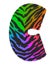 3D illustration Tiger black rainbow print letter C, animal skin fur decorative character C, Tiger 7 colors pattern.