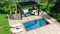 3D illustration top view of outdoor terrace with pool and pergola