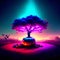 3D illustration of a tree in the night. 3D rendering AI Generated