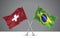 3D illustration of Two Crossed Flags of Brazil and Switzerland