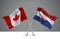 3D illustration of Two Crossed Flags of Canada and Croatia