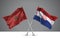 3D illustration of Two Crossed Flags of Morocco and Croatia