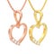 3D illustration two isolated rose and yellow gold diamond heart