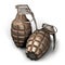 3D illustration of Two MK2 hand grenades on white background