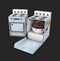 3d Illustration of Two open and close Cardboard Cooker with Cake inside, Isolated on Black Background.