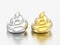 3D illustration two realistic silver and gold chrome poops
