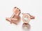 3D illustration two rose red gold metal chrome diamond cufflinks stud